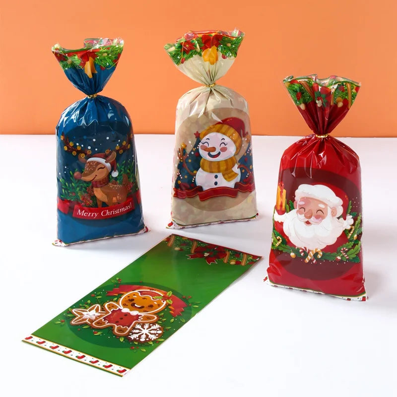 25/50pcs Christmas Candy Bags Santa Gift Bag Christmas Decorations 2023 Navidad Xmas Gift Bags Cristmas Cookies Packing Supplies