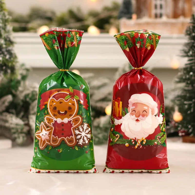 25/50pcs Christmas Candy Bags Santa Gift Bag Christmas Decorations 2023 Navidad Xmas Gift Bags Cristmas Cookies Packing Supplies