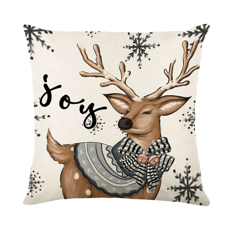 Linen Christmas Pillow Cover Snowman Elk Pillow Case 2024 Christmas Decoration for Home New Year Sofa Car Cushion Cover 45x45cm