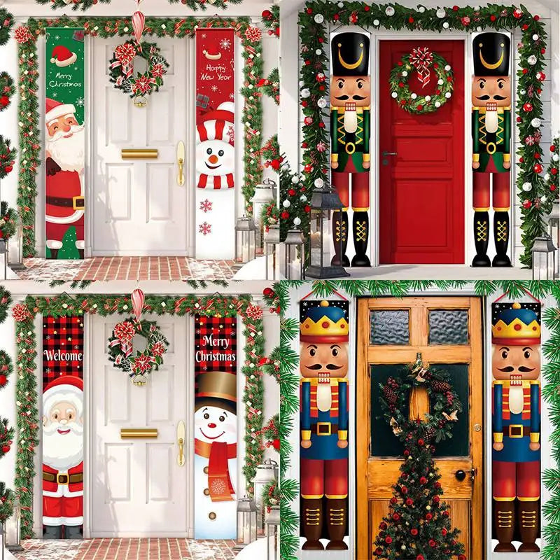 Merry Christmas Door Banner Decoration 2024 Christmas Decor for Home Xmas Hanging Ornaments Navidad Noel Gifts New Year 2025