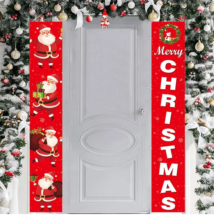 Merry Christmas Door Banner Decoration 2024 Christmas Decor for Home Xmas Hanging Ornaments Navidad Noel Gifts New Year 2025