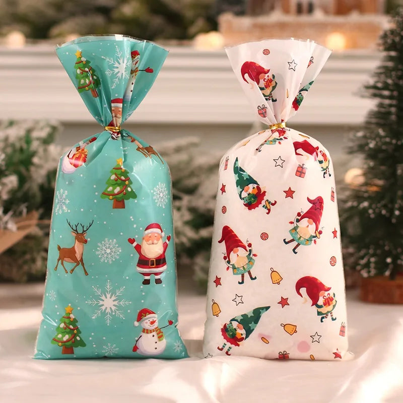 25/50pcs Christmas Candy Bags Santa Gift Bag Christmas Decorations 2023 Navidad Xmas Gift Bags Cristmas Cookies Packing Supplies