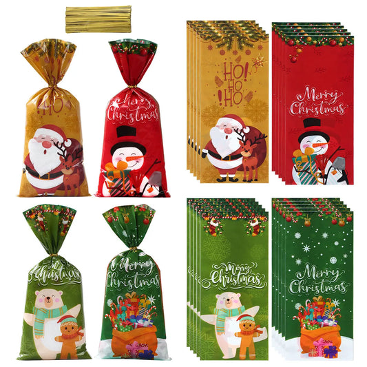 25/50pcs Christmas Candy Bags Santa Gift Bag Christmas Decorations 2023 Navidad Xmas Gift Bags Cristmas Cookies Packing Supplies