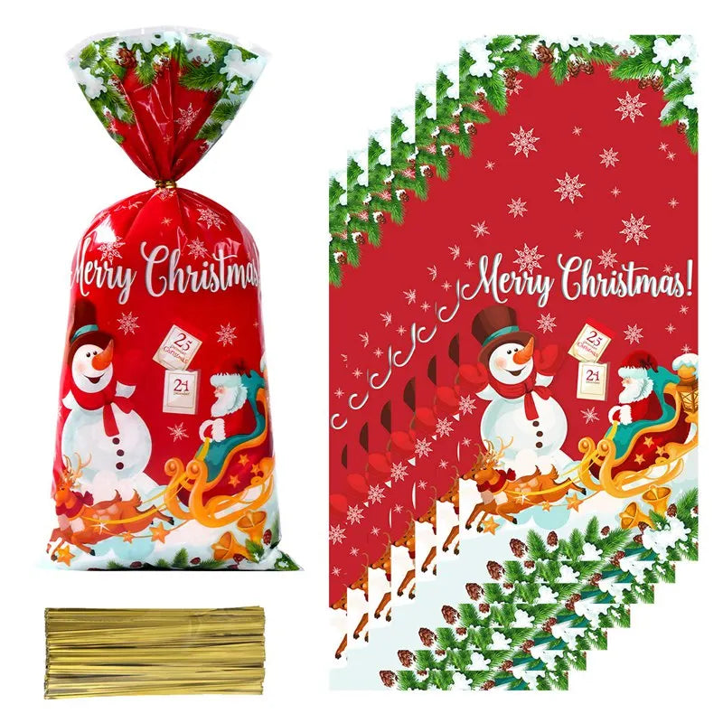 25/50pcs Christmas Candy Bags Santa Gift Bag Christmas Decorations 2023 Navidad Xmas Gift Bags Cristmas Cookies Packing Supplies