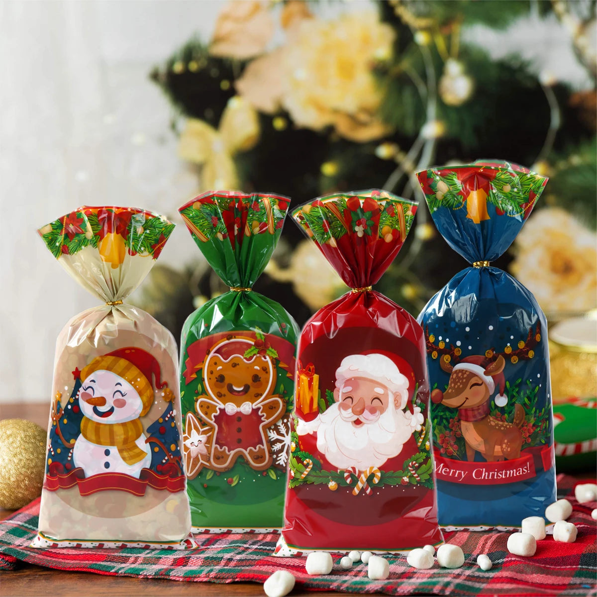 25/50pcs Christmas Candy Bags Santa Gift Bag Christmas Decorations 2023 Navidad Xmas Gift Bags Cristmas Cookies Packing Supplies