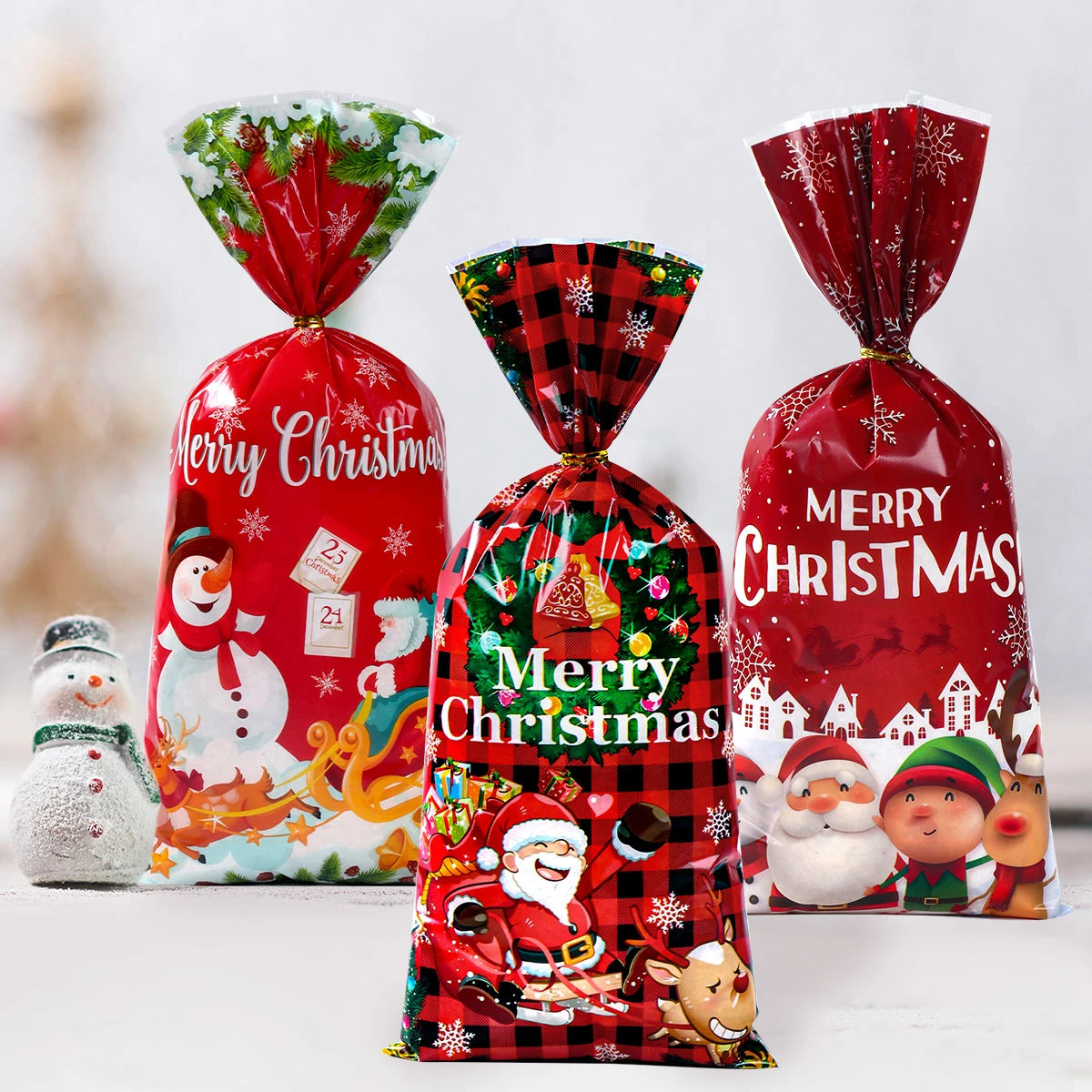 25/50pcs Christmas Candy Bags Santa Gift Bag Christmas Decorations 2023 Navidad Xmas Gift Bags Cristmas Cookies Packing Supplies