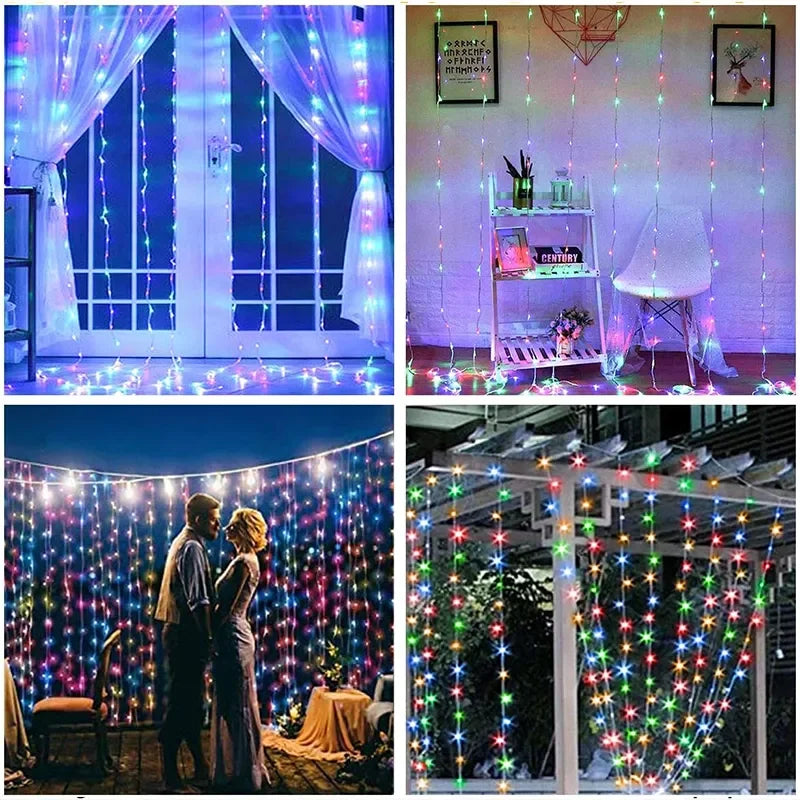 3M LED Curtain String Lights Fairy Decoration USB Holiday Garland Lamp 8 Mode For Home Garden Christmas Party New Year Wedding