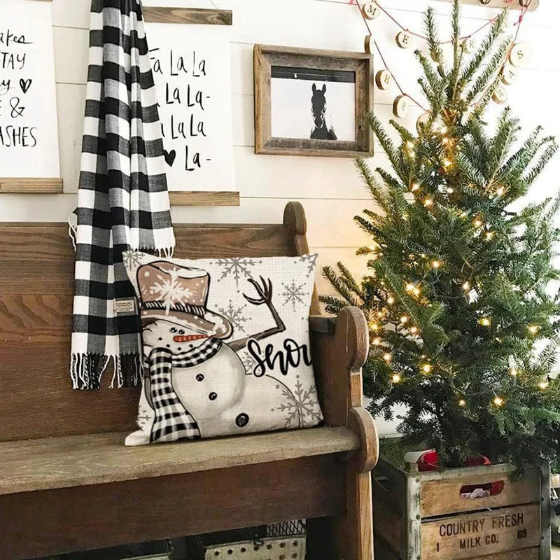 Linen Christmas Pillow Cover Snowman Elk Pillow Case 2024 Christmas Decoration for Home New Year Sofa Car Cushion Cover 45x45cm