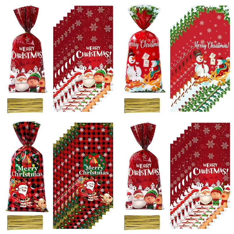 25/50pcs Christmas Candy Bags Santa Gift Bag Christmas Decorations 2023 Navidad Xmas Gift Bags Cristmas Cookies Packing Supplies