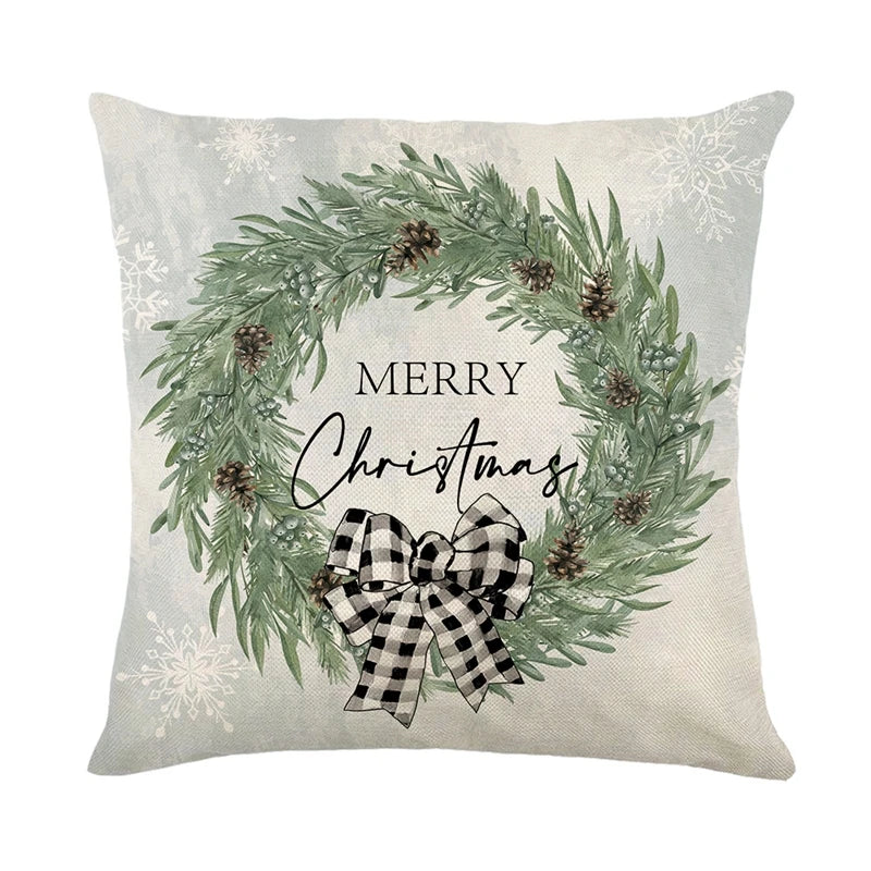 Linen Christmas Pillow Cover Snowman Elk Pillow Case 2024 Christmas Decoration for Home New Year Sofa Car Cushion Cover 45x45cm