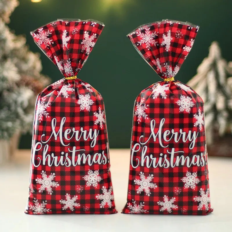 25/50pcs Christmas Candy Bags Santa Gift Bag Christmas Decorations 2023 Navidad Xmas Gift Bags Cristmas Cookies Packing Supplies