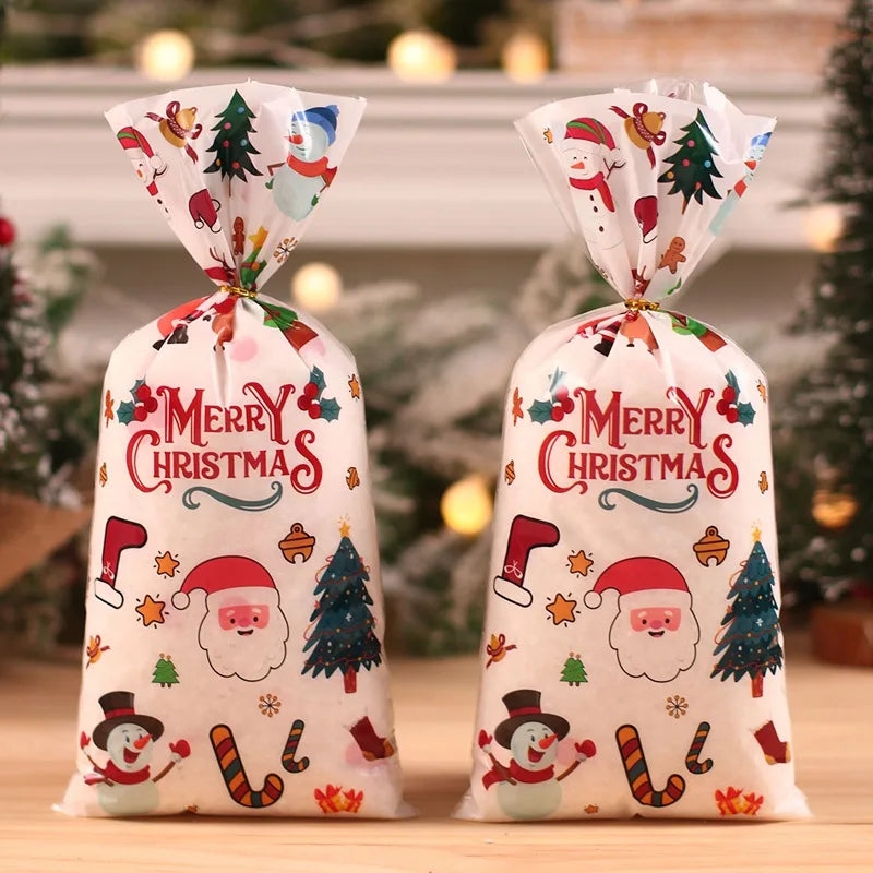 25/50pcs Christmas Candy Bags Santa Gift Bag Christmas Decorations 2023 Navidad Xmas Gift Bags Cristmas Cookies Packing Supplies