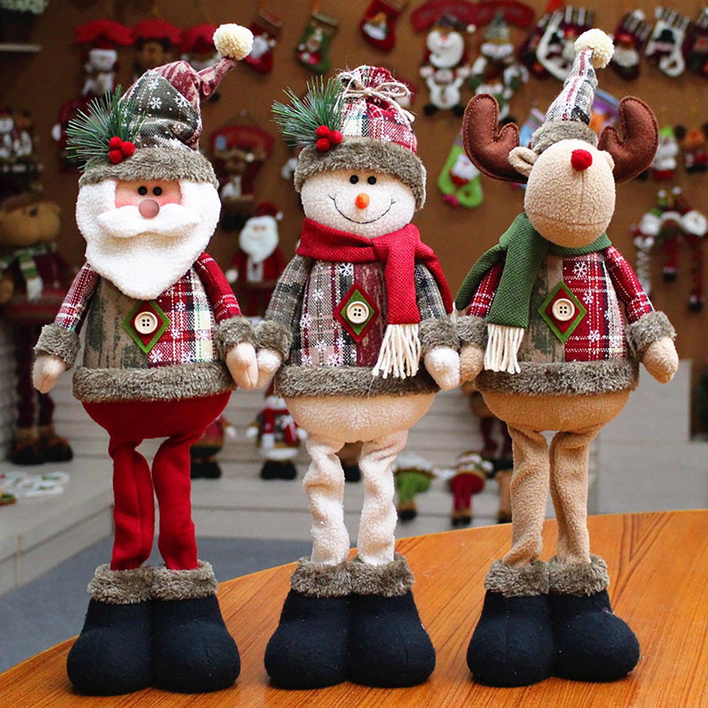 Christmas Santa Snowman-Reindeer Christmas Decoration 2024 Leg Table Mantel Decoration Plush Dolls Christmas Gifts For Kids Baby