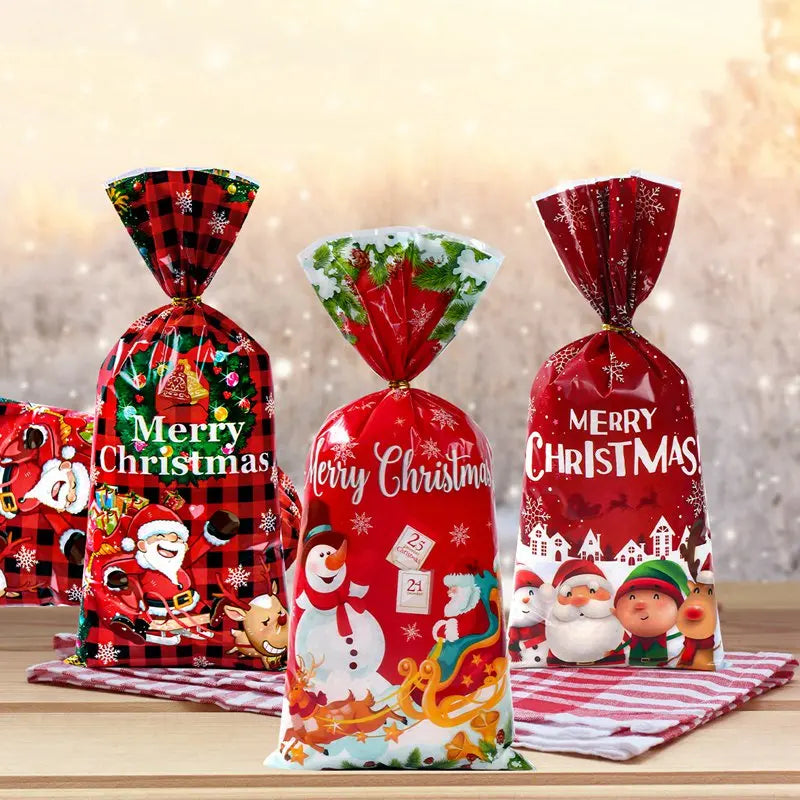 25/50pcs Christmas Candy Bags Santa Gift Bag Christmas Decorations 2023 Navidad Xmas Gift Bags Cristmas Cookies Packing Supplies