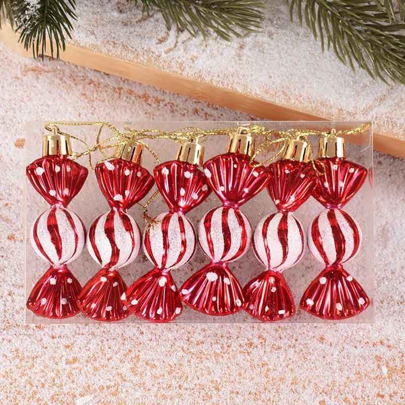 6pcs Christmas Lollipop Candy Cane Pendant Xmas Tree Hanging Ball Ornaments Christmas Decorations for Home 2024 New Year Gift