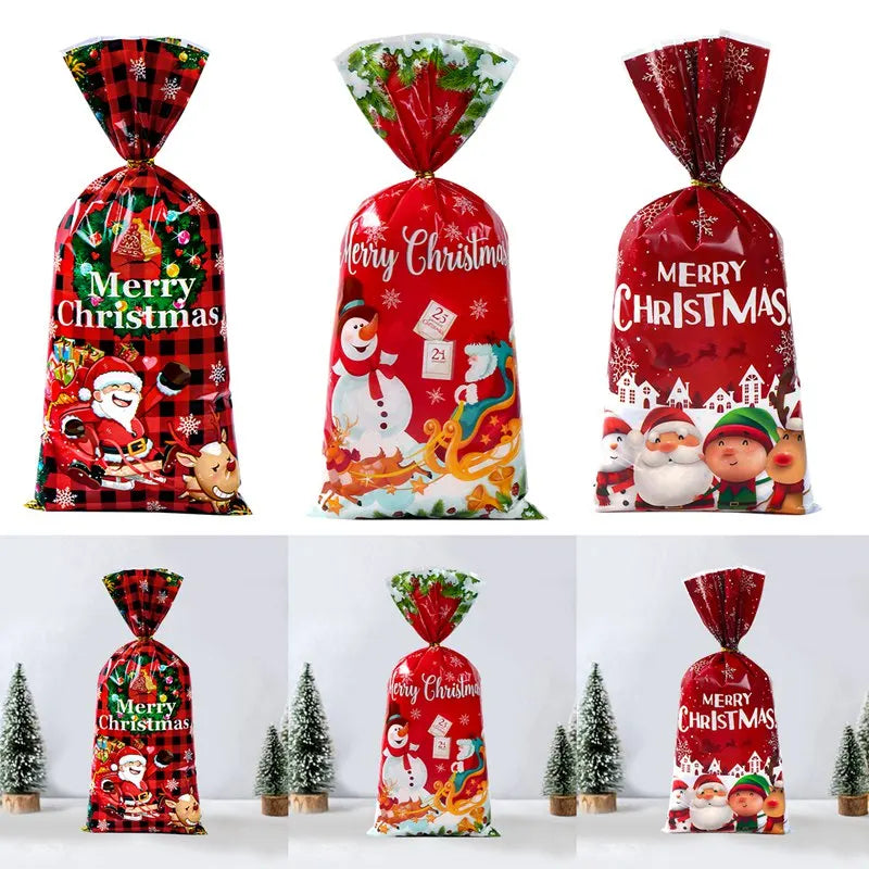 25/50pcs Christmas Candy Bags Santa Gift Bag Christmas Decorations 2023 Navidad Xmas Gift Bags Cristmas Cookies Packing Supplies