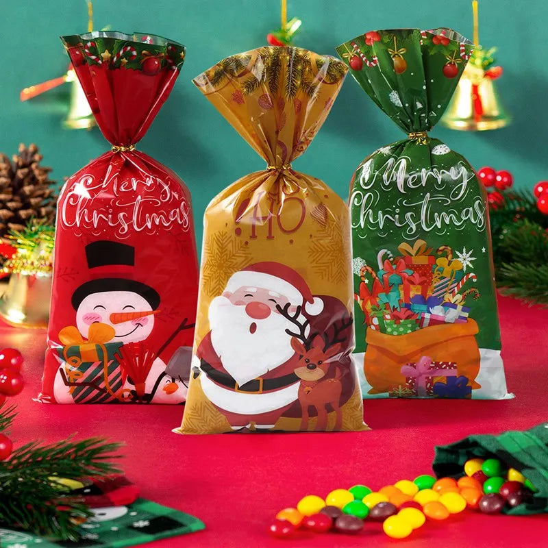 25/50pcs Christmas Candy Bags Santa Gift Bag Christmas Decorations 2023 Navidad Xmas Gift Bags Cristmas Cookies Packing Supplies